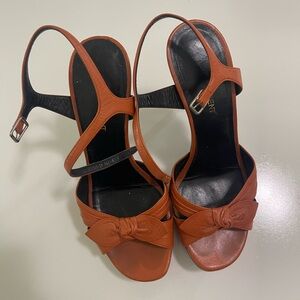 Authentic Saint Laurent Tribute Bow Sandals Cognac Leather 38